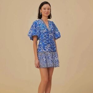 FARM RIO Blue Tile Dream Mini Dress